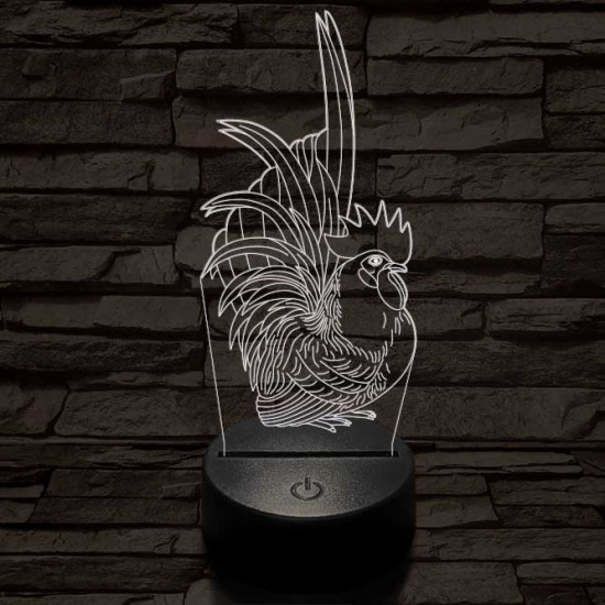 Díszes kakas 7 színű 3D led lámpa