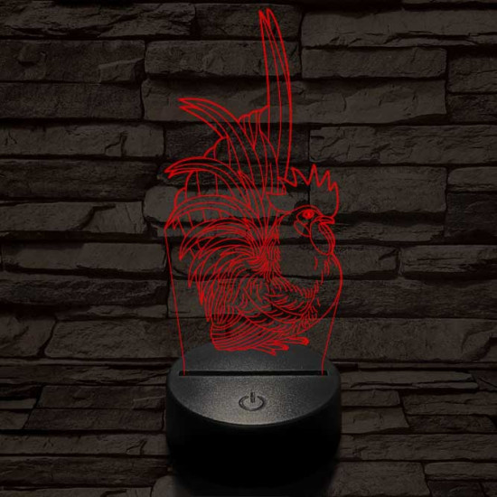 Díszes kakas 7 színű 3D led lámpa