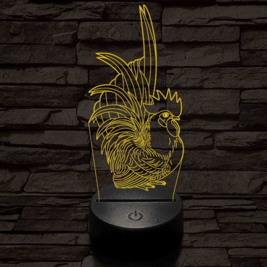 Díszes kakas 7 színű 3D led lámpa