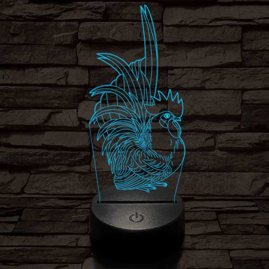 Díszes kakas 7 színű 3D led lámpa