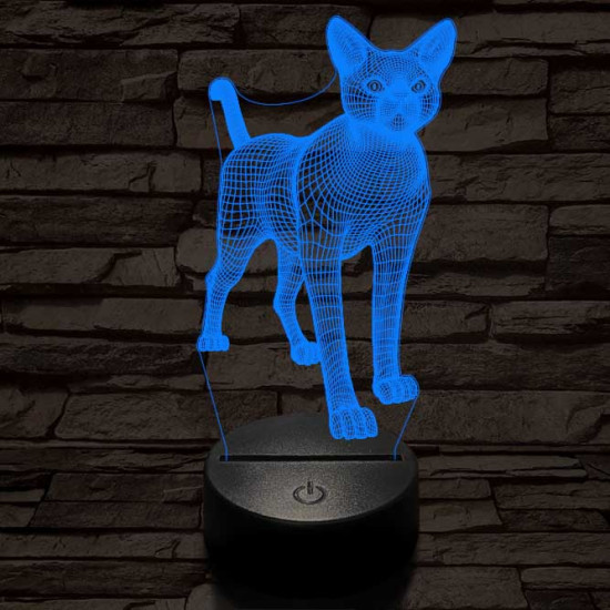 Álló cica 7 színű 3D led lámpa