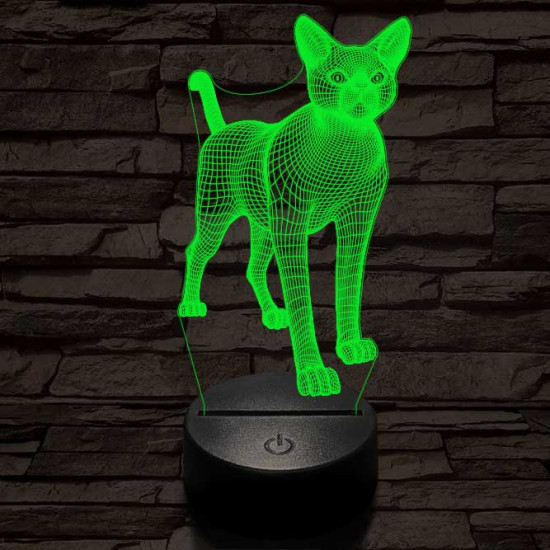 Álló cica 7 színű 3D led lámpa