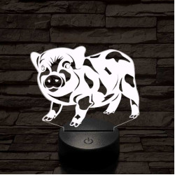 Foltos kismalac 7 színű 3D led lámpa