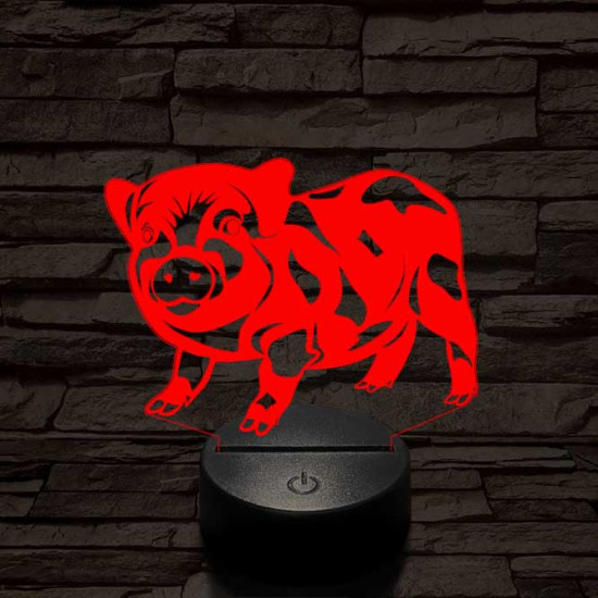 Foltos kismalac 7 színű 3D led lámpa