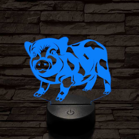 Foltos kismalac 7 színű 3D led lámpa
