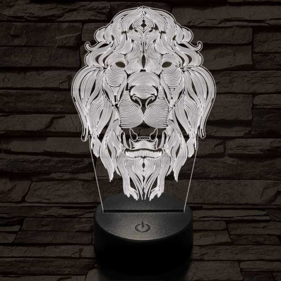 Üvöltő-oroszlánfej 3D led lámpa
