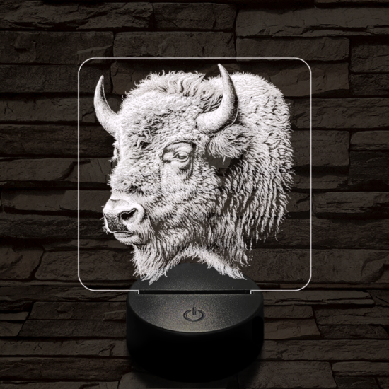 Bölény protré 7 színű valósághű 3D led lámpa
