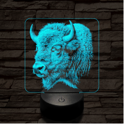 Bölény protré 7 színű valósághű 3D led lámpa