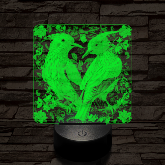 Madárpár az ágon 7 színű valósághű 3D led lámpa