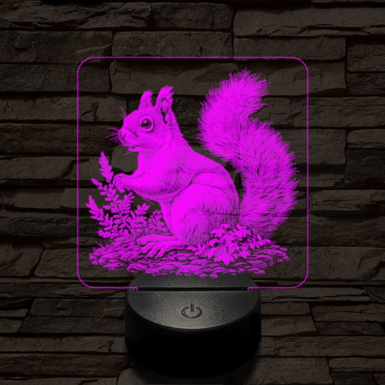 Gyűjtögető mókuska 7 színű valósághű 3D led lámpa