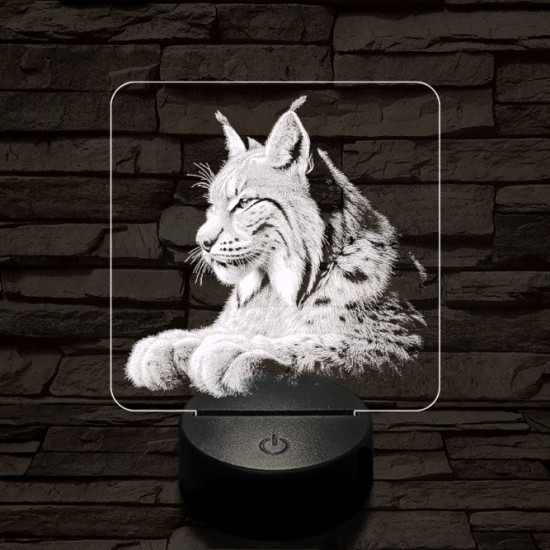 Hiúz portré 7 színű valósághű 3D led lámpa