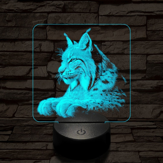 Hiúz portré 7 színű valósághű 3D led lámpa