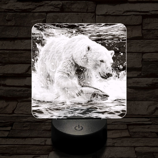 Halászó jegesmedve 7 színű valósághű 3D led lámpa