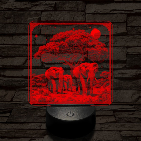 Elefántcsalád 7 színű valósághű 3D led lámpa