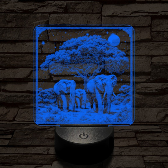 Elefántcsalád 7 színű valósághű 3D led lámpa