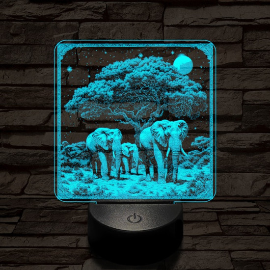 Elefántcsalád 7 színű valósághű 3D led lámpa