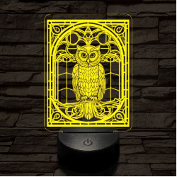 Mozaiküveg bagoly 7 színű  3D led lámpa