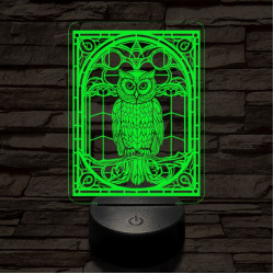 Mozaiküveg bagoly 7 színű  3D led lámpa
