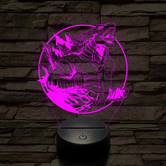 Üvöltő Godzilla 7 színű 3D led lámpa
