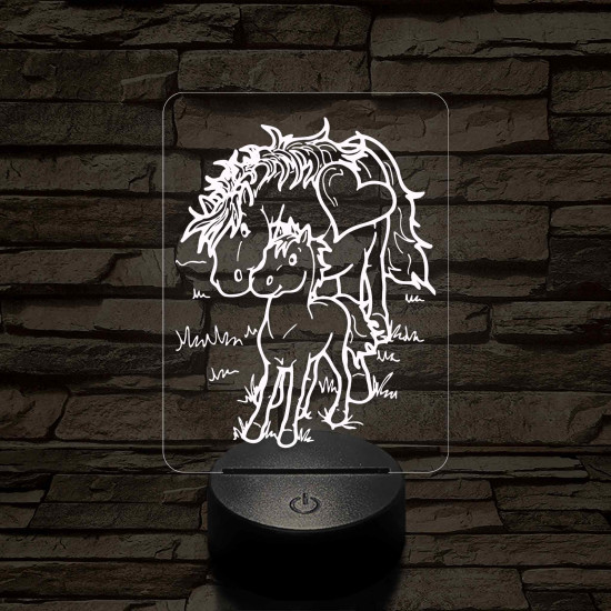 Anya ló kiscsikóval – 7 színű, színváltós 3D LED lámpa