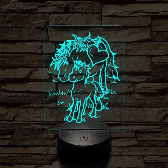 Anya ló kiscsikóval – 7 színű, színváltós 3D LED lámpa