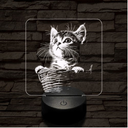 Kiscicus 7 színű, színváltós valósághű  3D led lámpa