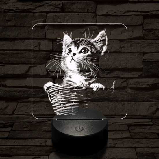 Kiscicus 7 színű, színváltós valósághű  3D led lámpa