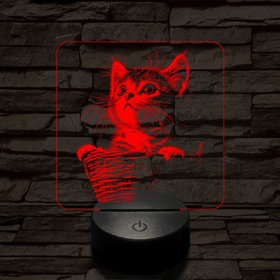 Kiscicus 7 színű, színváltós valósághű  3D led lámpa