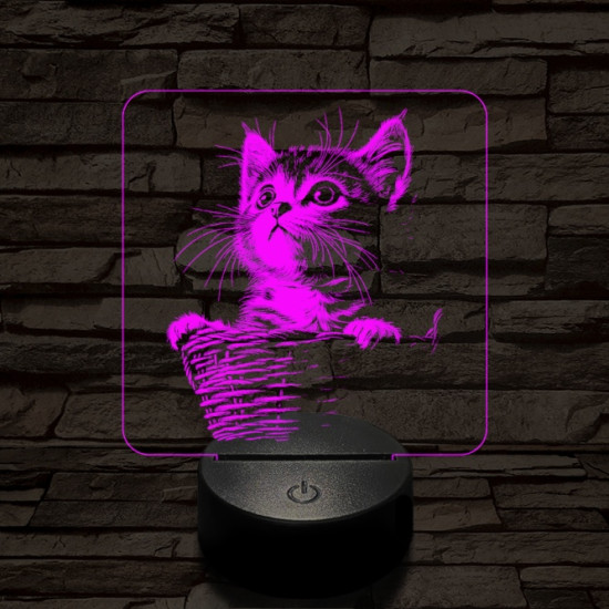 Kiscicus 7 színű, színváltós valósághű  3D led lámpa