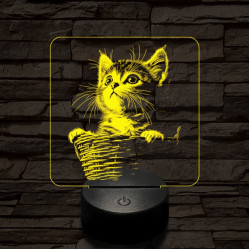 Kiscicus 7 színű, színváltós valósághű  3D led lámpa