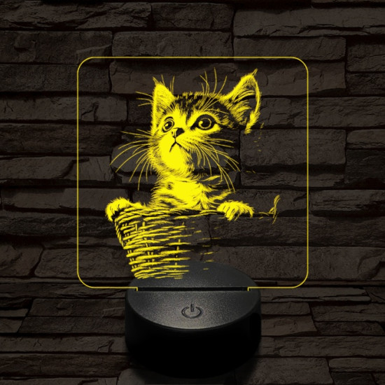 Kiscicus 7 színű, színváltós valósághű  3D led lámpa