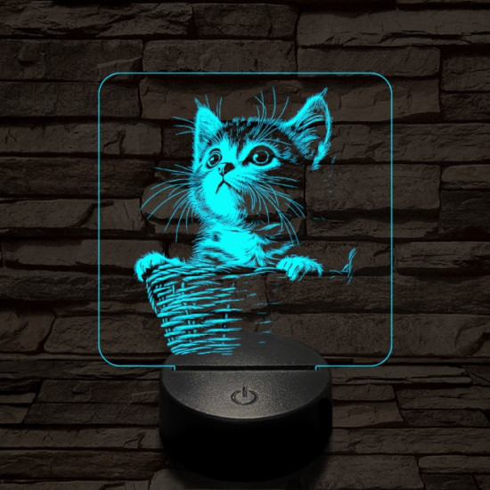 Kiscicus 7 színű, színváltós valósághű  3D led lámpa