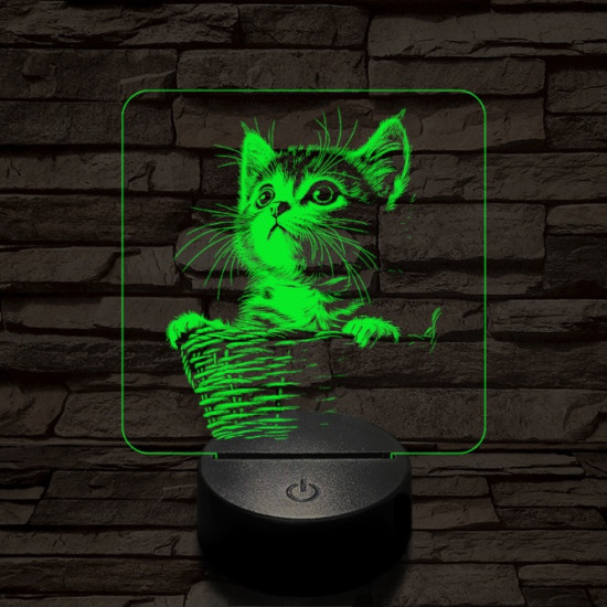 Kiscicus 7 színű, színváltós valósághű  3D led lámpa