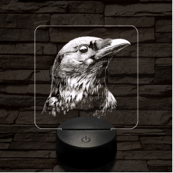 Holló portré 7 színű, színváltós valósághű 3D led lámpa