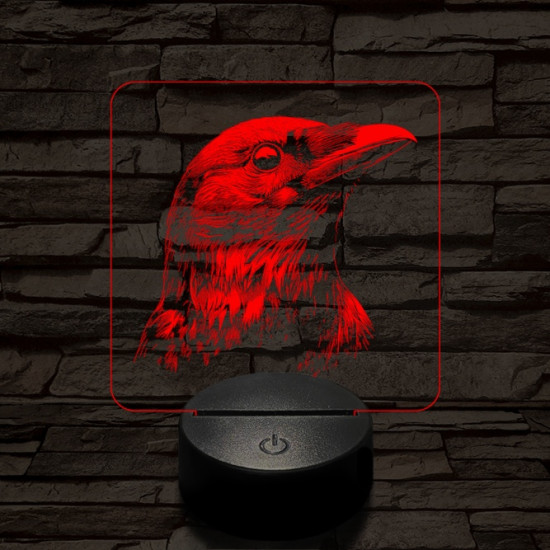 Holló portré 7 színű, színváltós valósághű 3D led lámpa