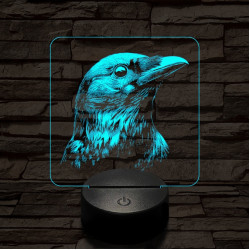 Holló portré 7 színű, színváltós valósághű 3D led lámpa
