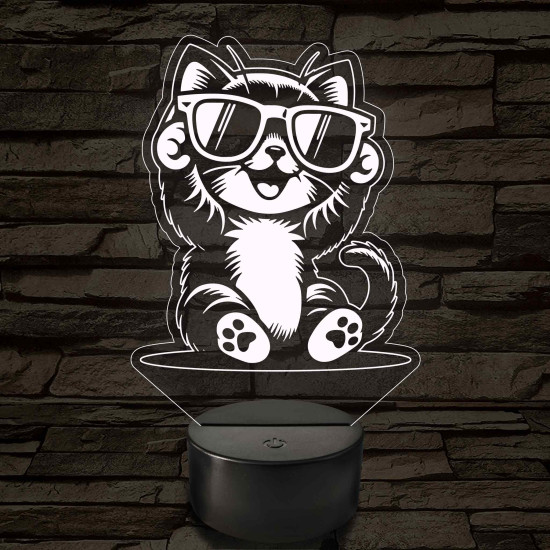 Cool Macska napszemüvegben – 7 színű, színváltós 3D LED lámpa