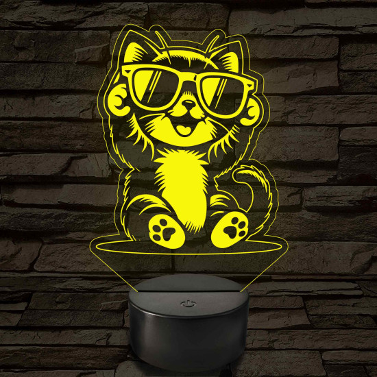 Cool Macska napszemüvegben – 7 színű, színváltós 3D LED lámpa