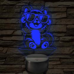 Cool Macska napszemüvegben – 7 színű, színváltós 3D LED lámpa