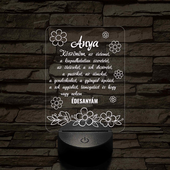 Anyák napjára virágzó szeretet 7 színű 3D LED lámpa