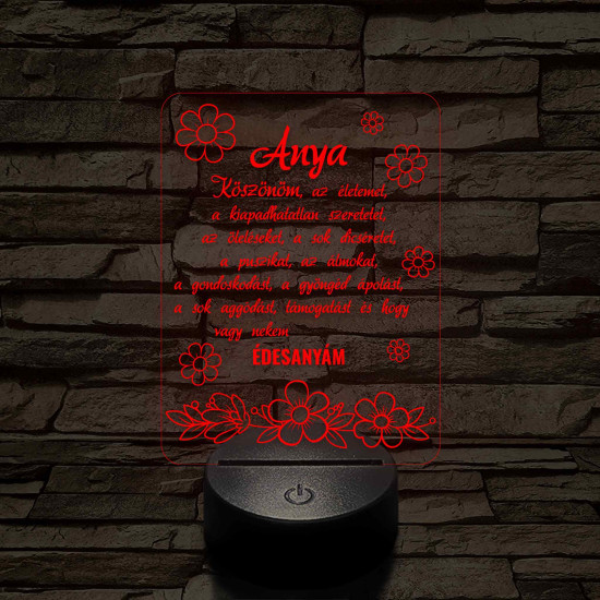 Anyák napjára virágzó szeretet 7 színű 3D LED lámpa