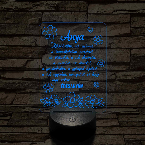 Anyák napjára virágzó szeretet 7 színű 3D LED lámpa