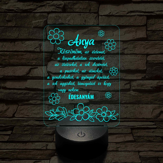 Anyák napjára virágzó szeretet 7 színű 3D LED lámpa