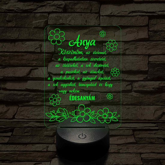 Anyák napjára virágzó szeretet 7 színű 3D LED lámpa