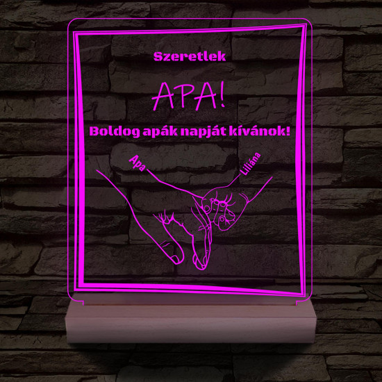 Apák napja személyre szabott fa talppal 7 színű 3D led lámpa