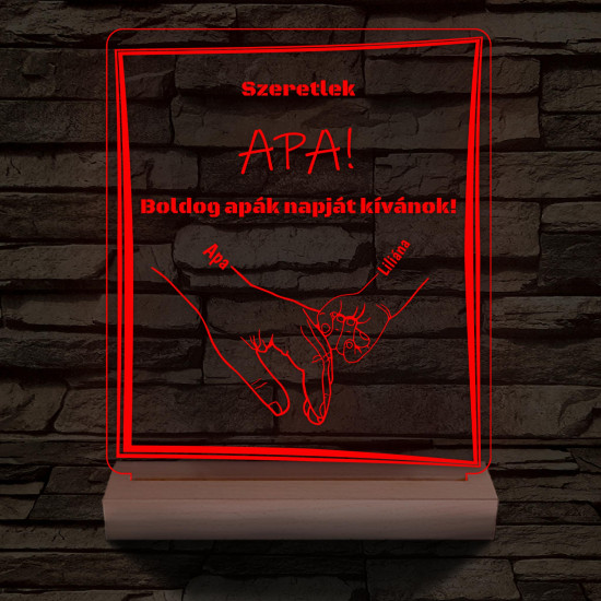 Apák napja személyre szabott fa talppal 7 színű 3D led lámpa