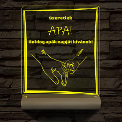 Apák napja személyre szabott fa talppal 7 színű 3D led lámpa