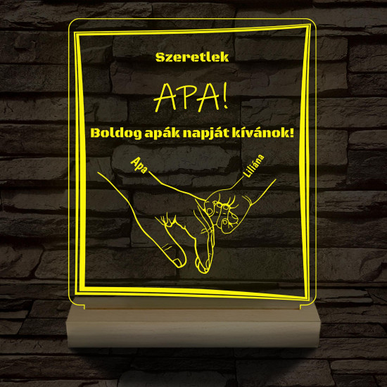 Apák napja személyre szabott fa talppal 7 színű 3D led lámpa