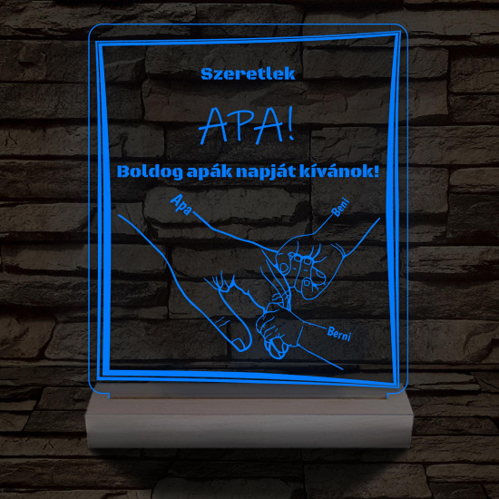 Apák napja személyre szabott fa talppal 7 színű 3D led lámpa