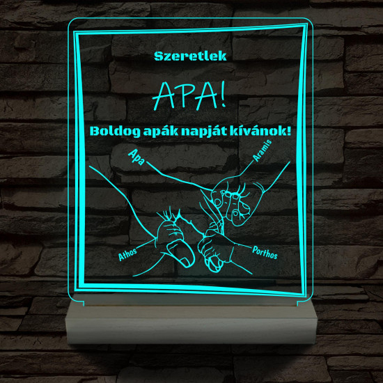 Apák napja személyre szabott fa talppal 7 színű 3D led lámpa